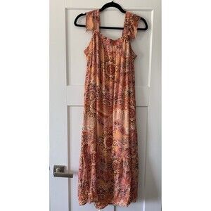 Knox Rose Women's Orange Paisley Pockets Ruffle Cap Sleeve Midi‎ Dress Small